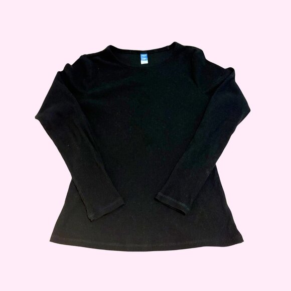 Old Navy Plush Rib-Knit Fitted Long Sleeve Tee, Black, Size L - Picture 1 of 4